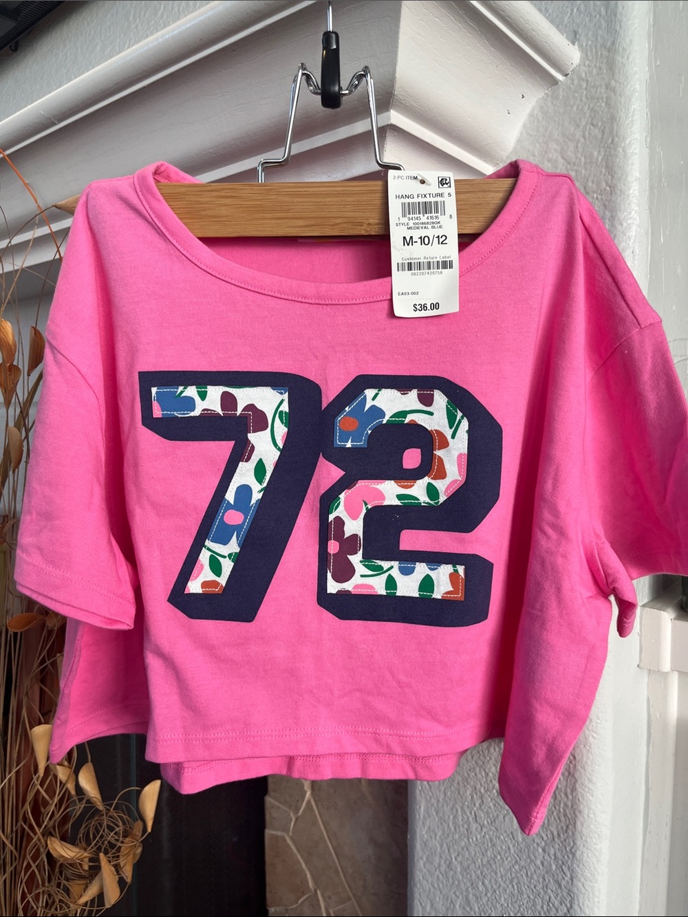 Epic Threads Pink Crop Tee with Floral '72' Accent